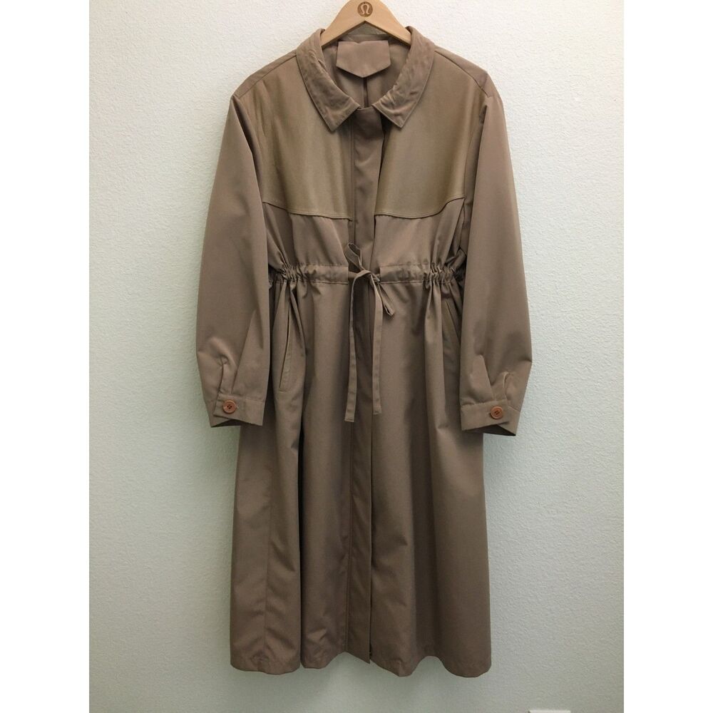 Korean Fashion Lambskin Leather Long Trench Coat Size 66 Taupe Drawstring Waist